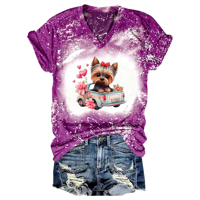 Women Tie Dye Truck Dog Print Top